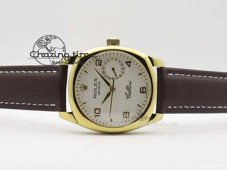 0406 Cellini Date YG White Numeral Dial On Brown Leather Strap A Affordable 3883